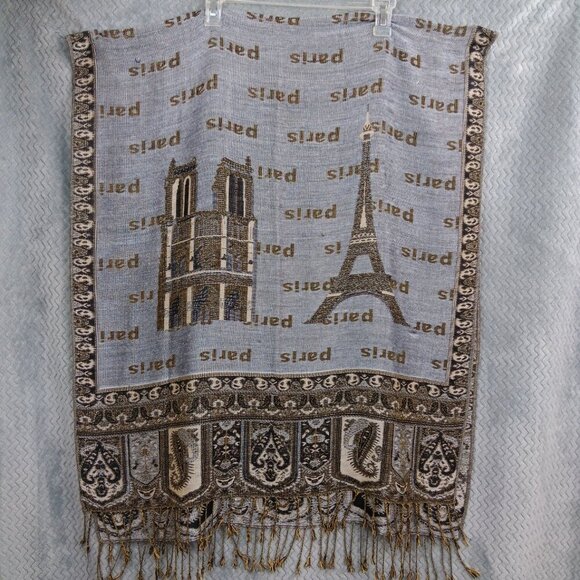 Reversible Women Paris Eiffel Tower City Tour Pashmina Shawl Wrap Scarf Gray - Picture 3 of 6
